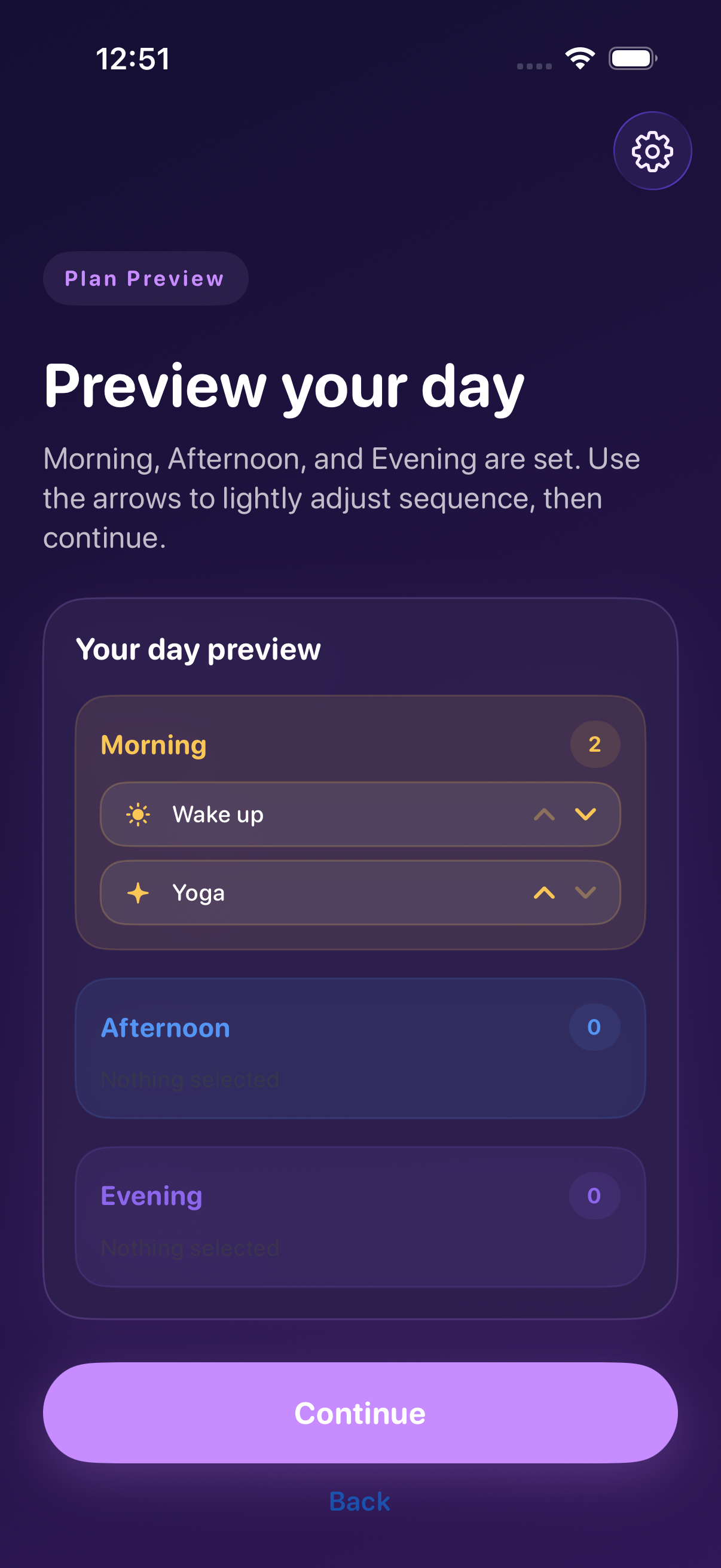 Alarmio day preview screen